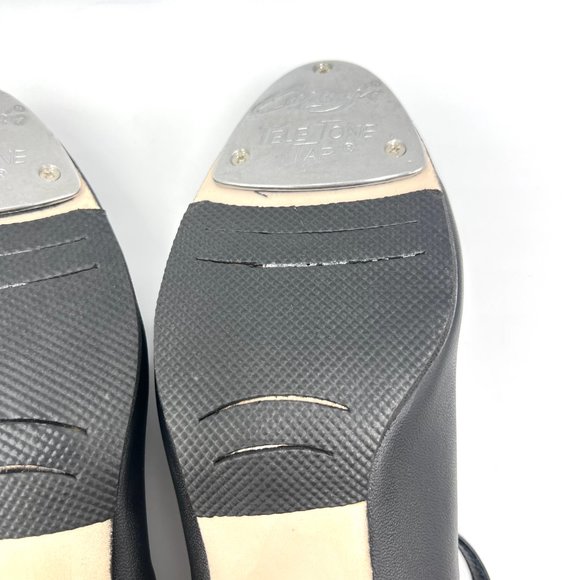 11W 11 WIDE Capezio #561 Jr Footlight‎ 1.5" Black Leather Tap Dance Shoes Heels - Picture 8 of 11